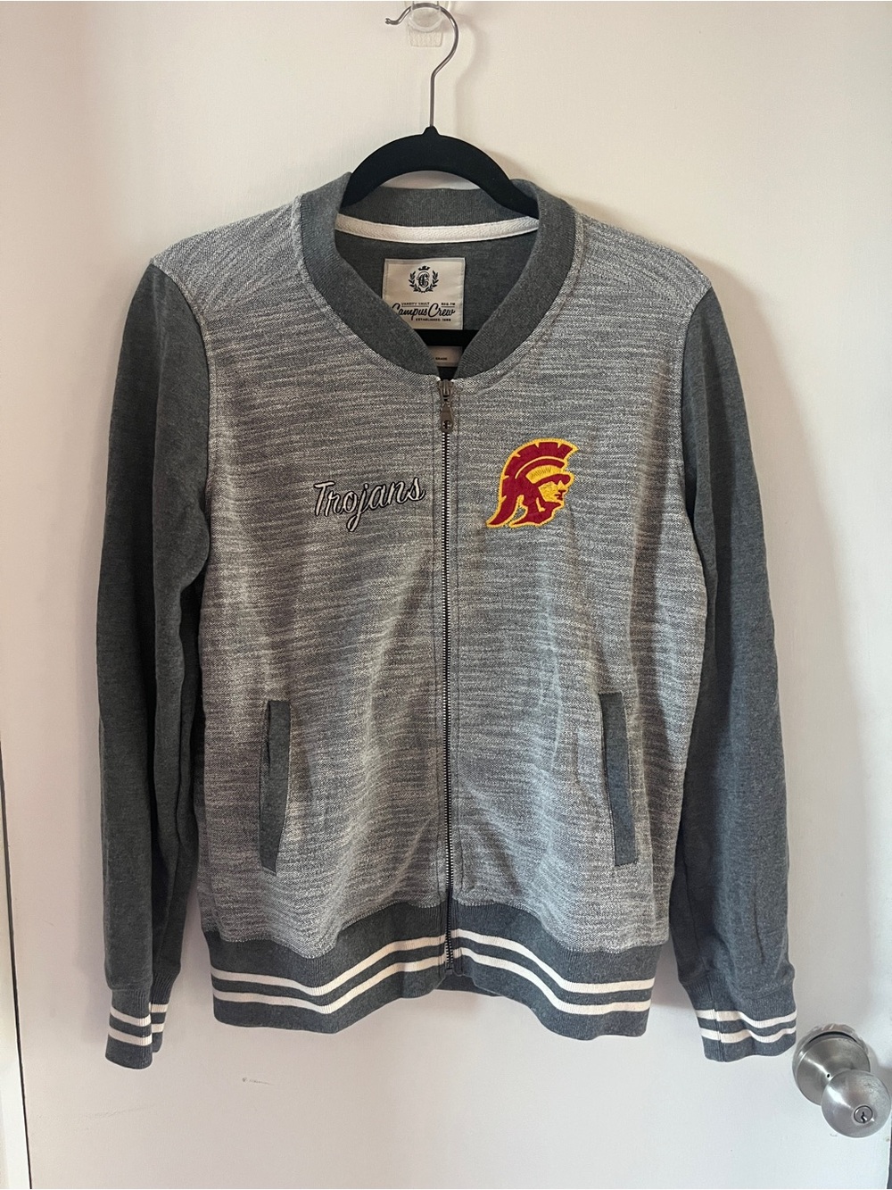 USC Trojans Gray Zip-Front Bomber Jacket, medium